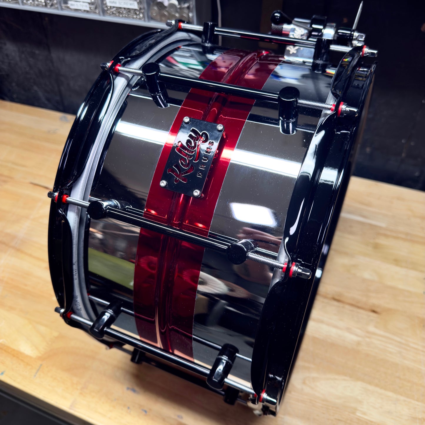 8"X14", Red and Black powder coated Steel Snare
