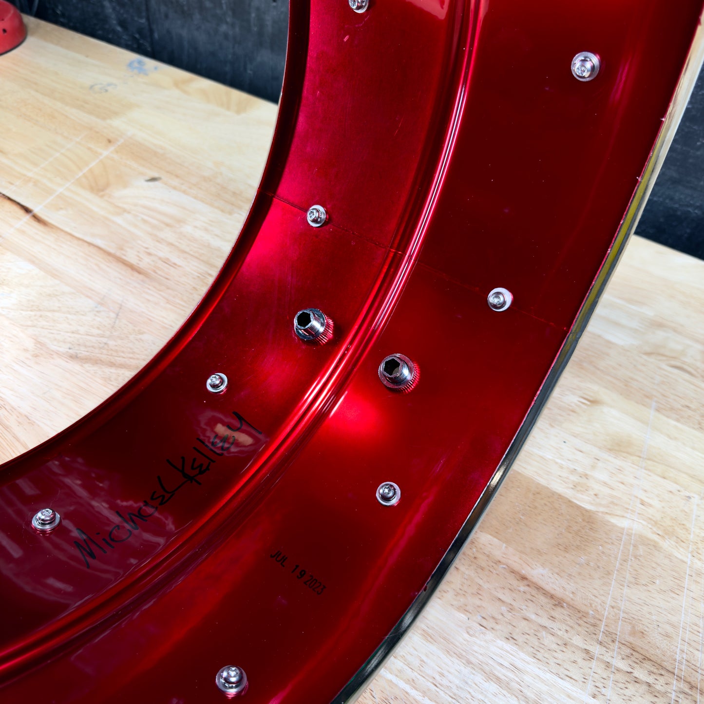 8"X14", Red and Black powder coated Steel Snare