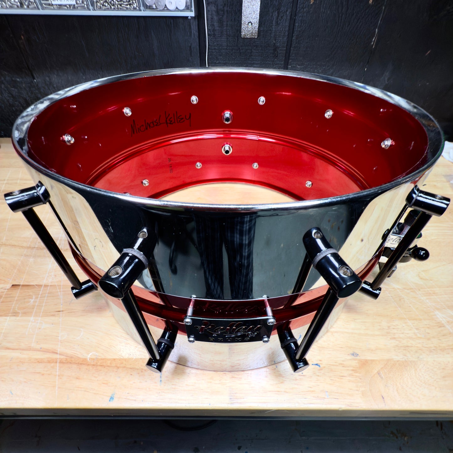 8"X14", Red and Black powder coated Steel Snare
